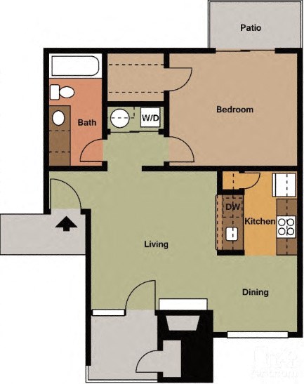 the fitzgerald apartment floor plan with bedroom and living room